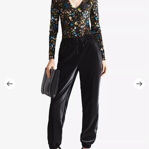 Ted Baker Black Dress Joggers Lounge Pants Cuffed Ankles Faux Leather Feel Size2